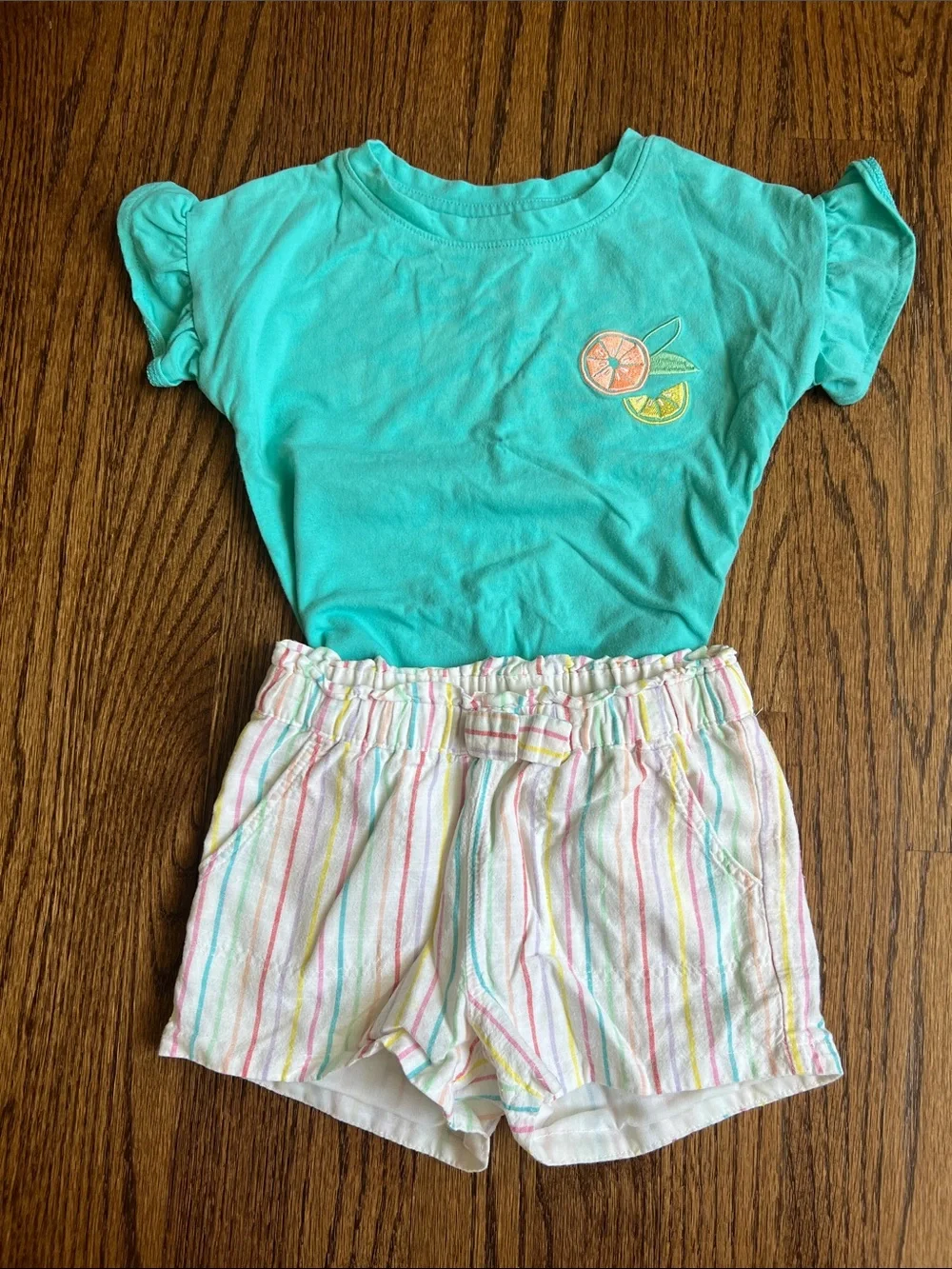 Cat & Jack Turquoise Citrus Tee with Matching Stripe Shorts